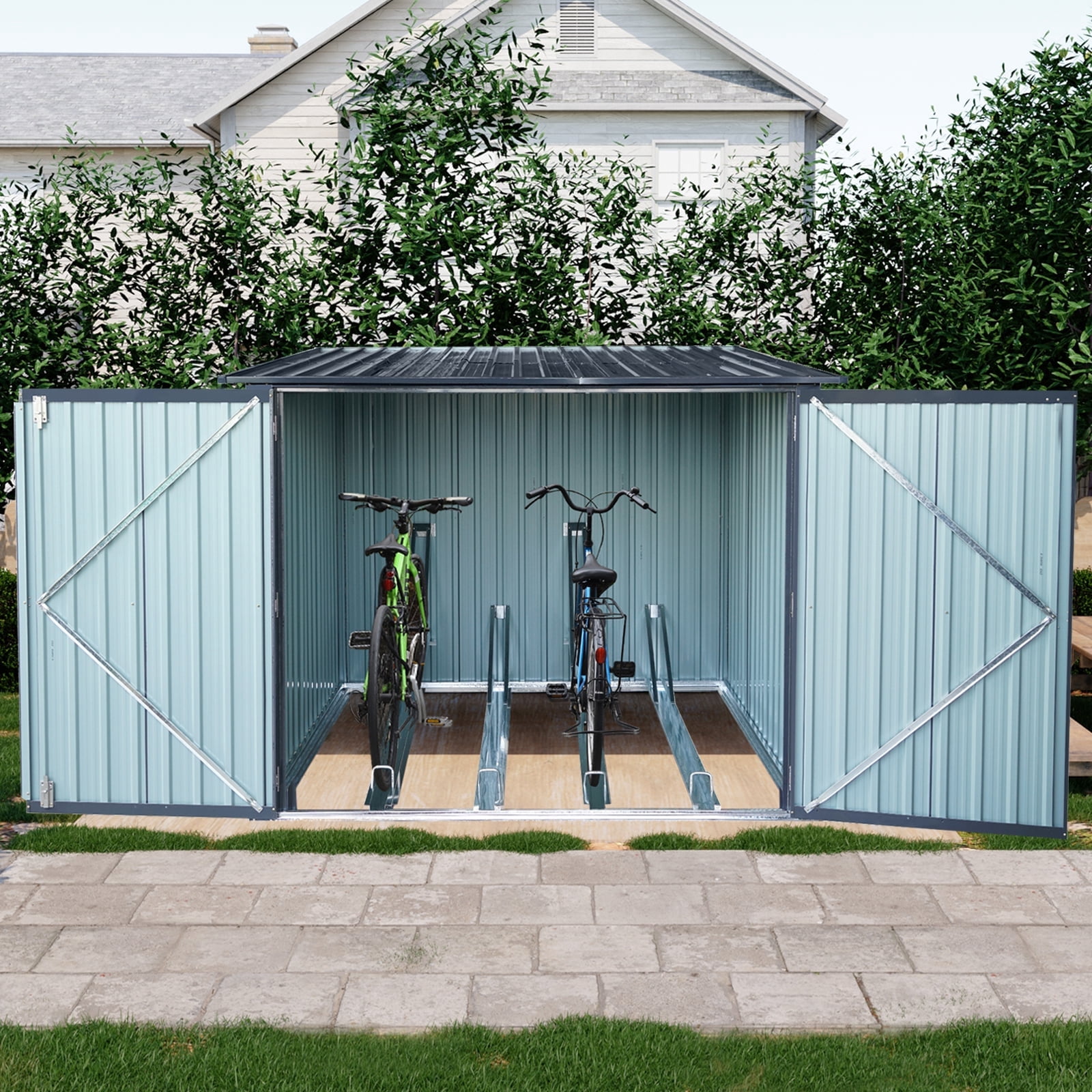 External Cycle Storage Heavy-Duty Black Outdoor Metal Bike Storage Shed Weather-Resistant ...