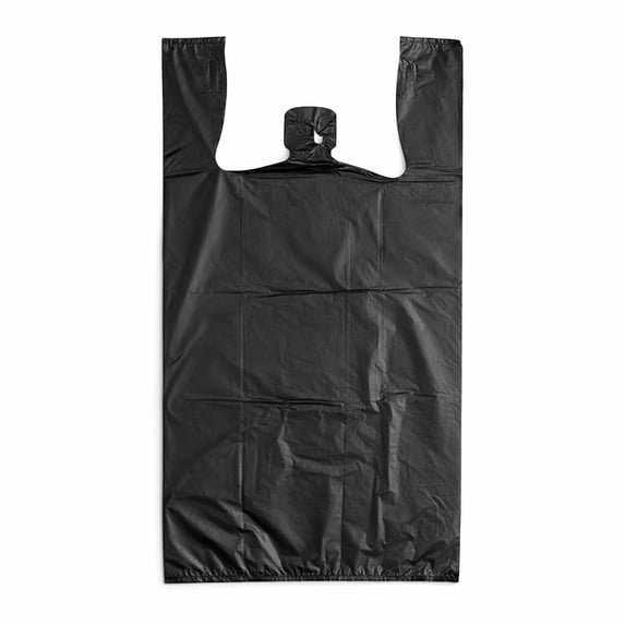 Heavy-Duty Black Plastic T-Shirt Bag, Standard 1/6 Size, 11.5 x 21 ...