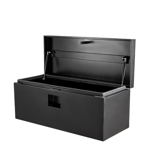 BouPower Heavy Duty Black Steel Truck Bed Toolbox with Split Lift Lids, Gas-Shock Assist - Weatherproof Storage Chest for Pickup, Trailer, RV, Secure Utility Vault