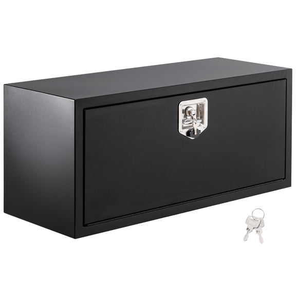 Heavy Duty Black Steel Underbody Truck Tool Box with T-Handle Lock, Waterproof, Rust-Resistant Storage Chest with Hydraulic Door, Global Fit for Pickup, Trailer, RV