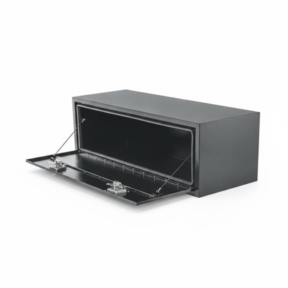 Heavy Duty Black Steel Underbody Truck Tool Box – Weather-Resistant Storage Chest with T-Handle Lock – Secure Job Box for Pickup Beds, RVs, Trailers