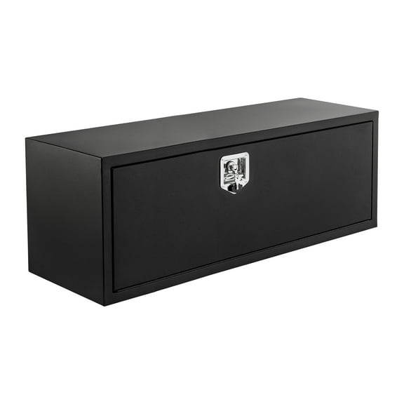 Heavy Duty Black Steel Underbody Truck Toolbox Lockable, Weatherproof Storage Chest with T-Handle Secure Organizer for Pickup and Work Trucks 36x16x14in