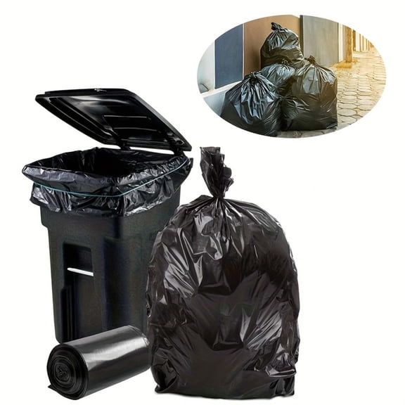 Heavy Duty Black Trash Bags, Large Leak Resistant Puncture Proof Garbage Bags for Home Kitchen Hotel and Commercial Waste Disposal, Pack of 10
