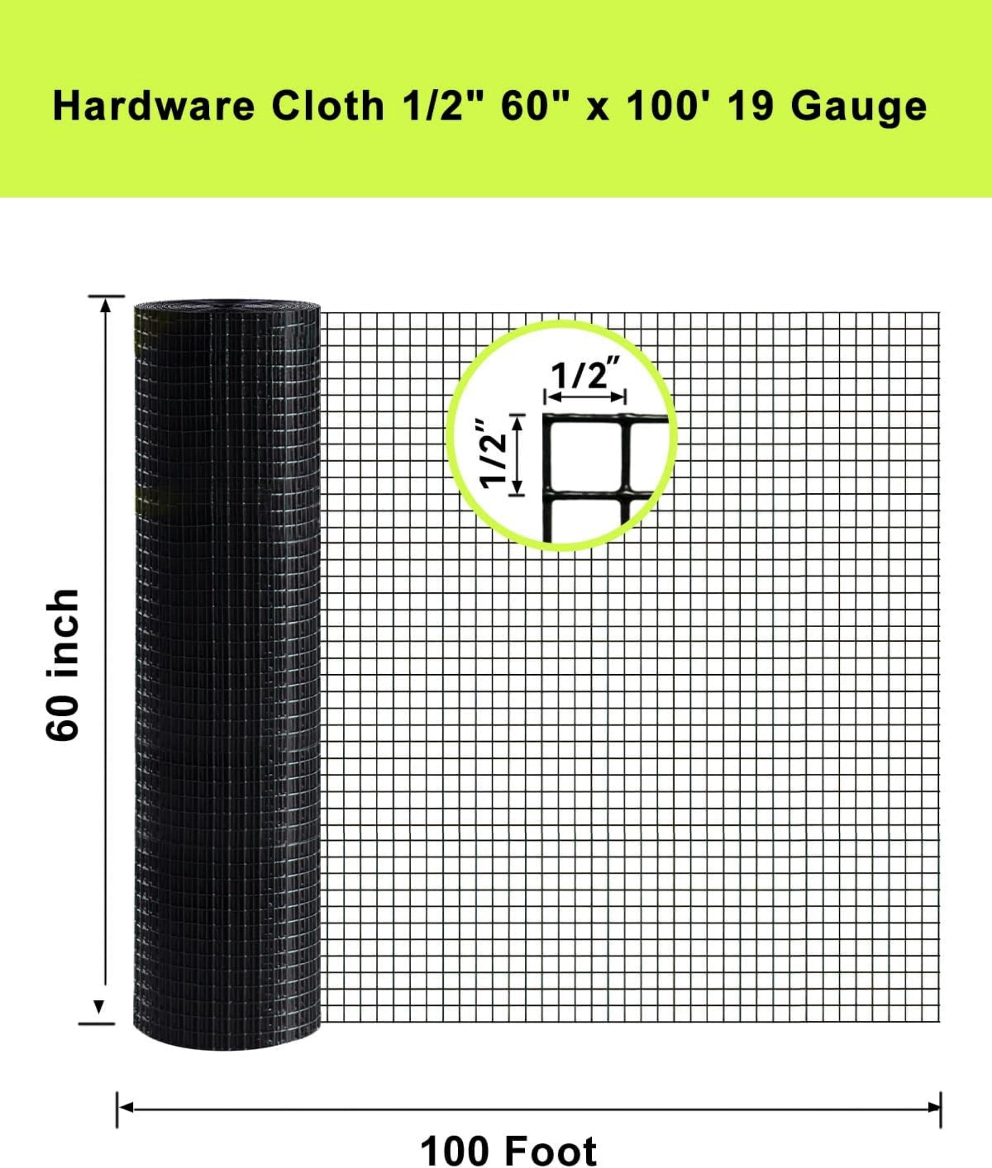 Heavy Duty Black Vinyl Coated Hardware Cloth 1/2" 19 Gauge Welded Wire Fencing,5ft x 100ft