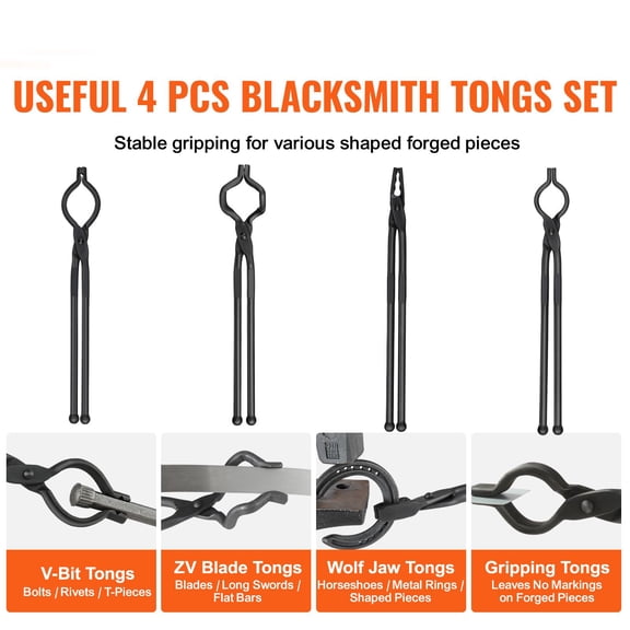 Heavy Duty Blacksmith Tongs Set, 4-Piece 18" Forging Tools for Metalworking and Bladesmithing