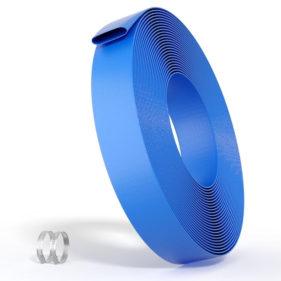 Heavy Duty Blue PVC Pool Backwash Hose – Reinforced, Durable and Flexible – Includes Metal Clamps – for Pool Cleaning and Drainage – 1.5 or 2 Inch x 50 or 100 Feet