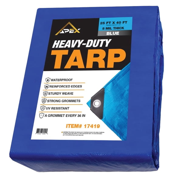 Heavy Duty Blue Tarp - 25ft x 40ft - 5 MIL Multipurpose UV Resistant, Waterproof Protective Tarp Cover with Metal Grommets and Reinforced Edges - for Roof, Camping, Patio, Boat, Car 17419
