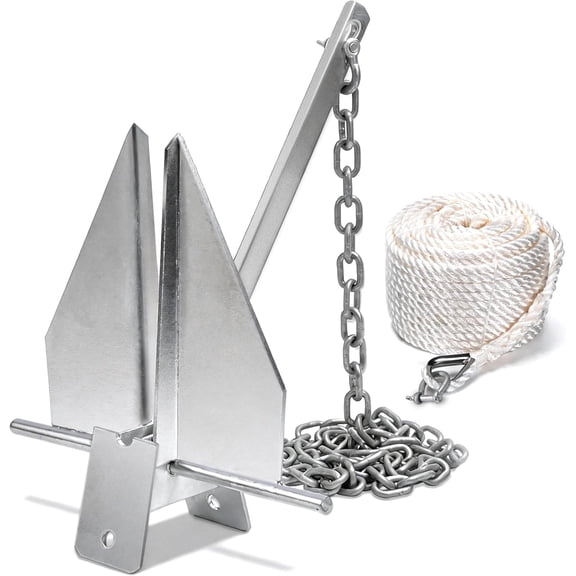 Heavy Duty Boat Anchor Kit with Danforth Anchor Chain Shackle and Rope 8 lb For Boats 12-22 Ft