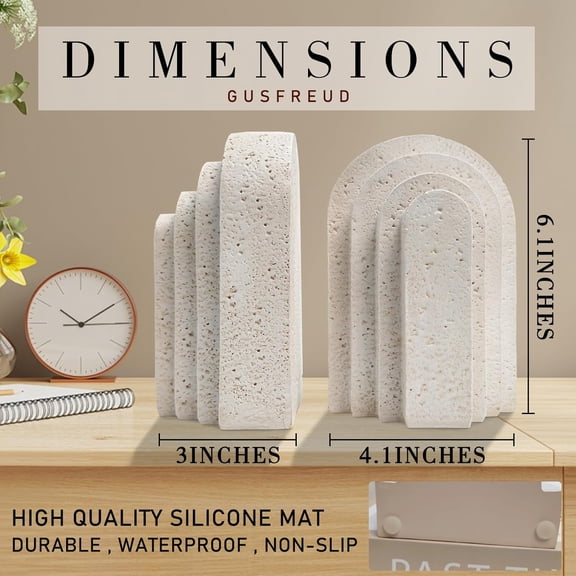 Heavy Duty Book Ends for Shelves, Decorative Book Stopper for Shelves, Resin Decor Bookends for Heavy Books, Decor Aesthetic Bookend Aesthetically Layered Arch Design, Set of 2