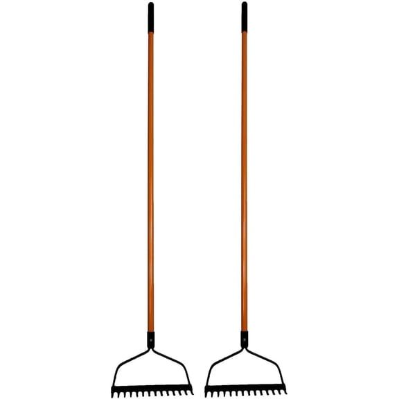Heavy Duty Bow Rake (2 Pack)  Rust Resistant Garden Rake with Rubber Grip Handle for Leaves, Soil Loosening, and Weeding