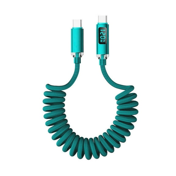 Heavy Duty Braided USB C Cable With Retractably Spring Mechanism 120W Fast Charging For Electronics Devices 480mbps