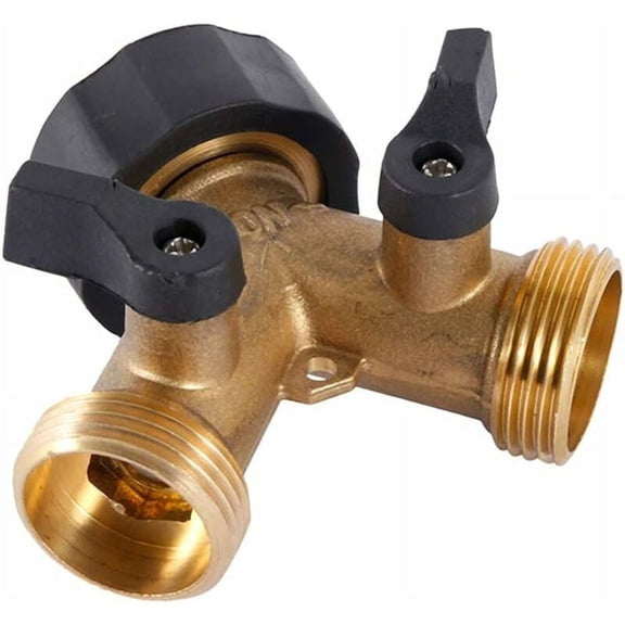 Heavy Duty Brass 2-Way Hose Splitter, Drip-Proof Y Connector for Garden Hose & Washing Machine, 3/4 Inch BSP, Standard Thread, 2 Outlets, Adjustable Flow, Rust-Resistant, Leakproof, Durable, 1 Piece