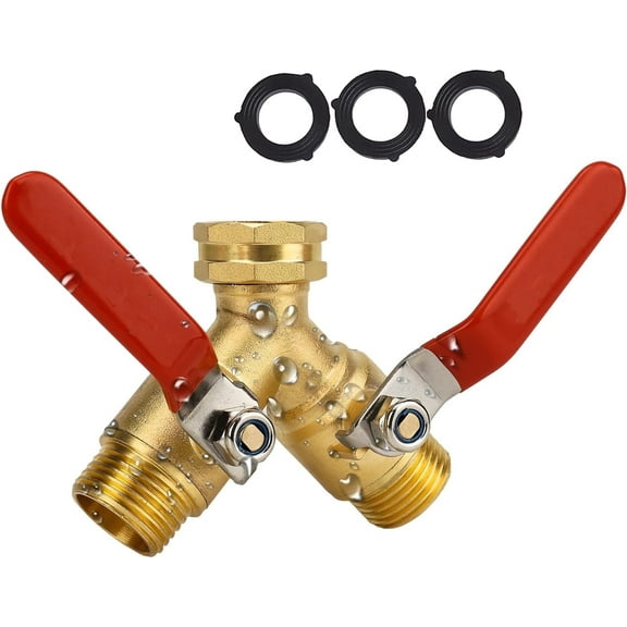 Heavy Duty Brass Garden Hose Splitter, 2-Way 3/4" GHT, Full Flow, Long Handle, Y Valve, 1 Pack