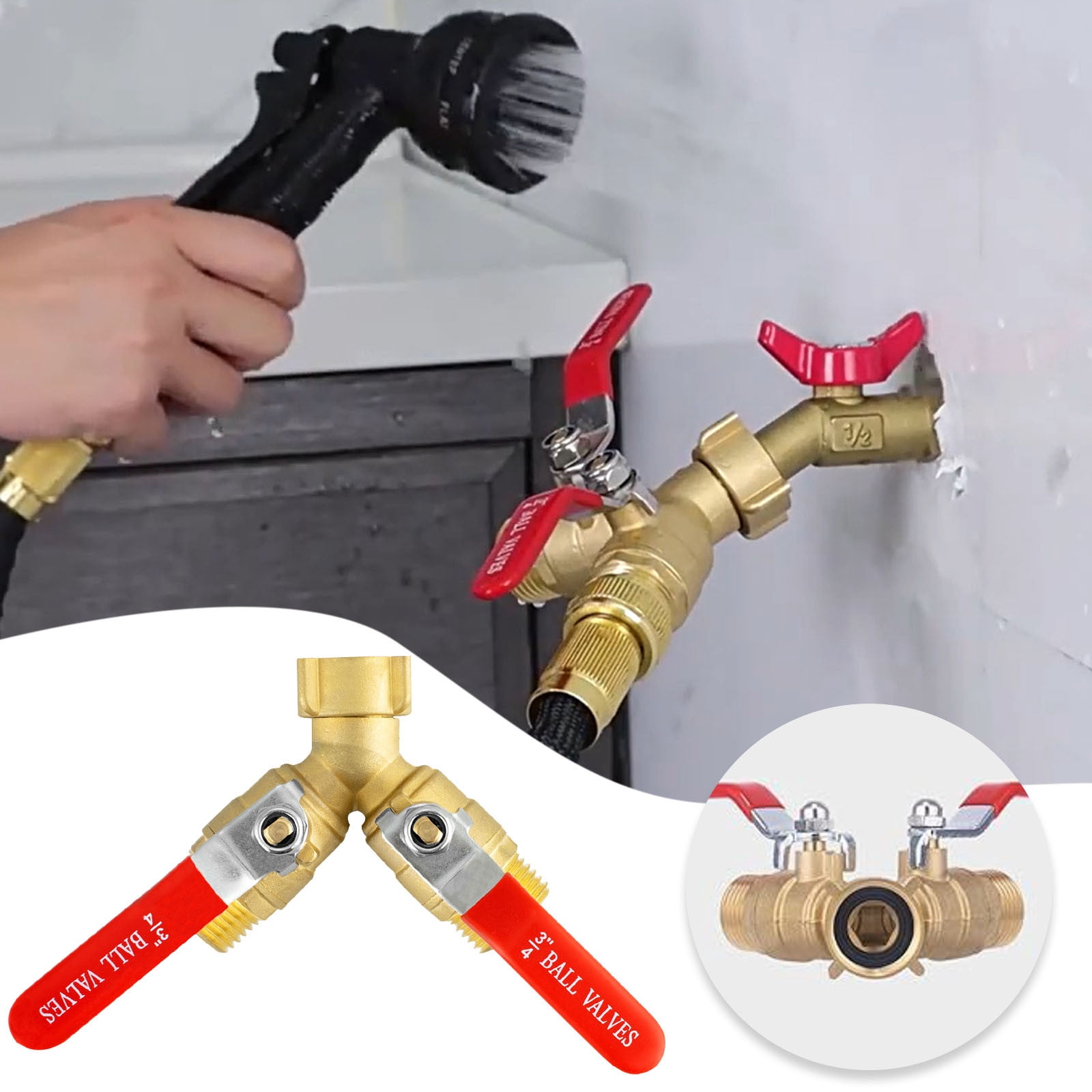 Tube Rope Splitter Heavy Duty Brass Garden Hose Y Splitter Long Handle Connector 3/4 Inch ...