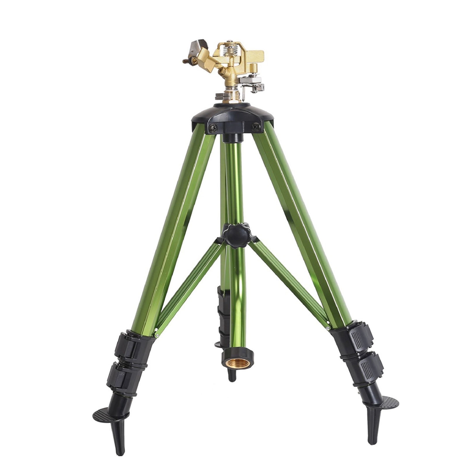 Heavy-Duty Brass Impact Sprinkler on Tripod Base, 360 Degree, 50 Feet Large Area Coverage Yard Sprinkler, Adjustable  Water Sprinkler，3/4 Inch Connector Extension Legs Flip Locks