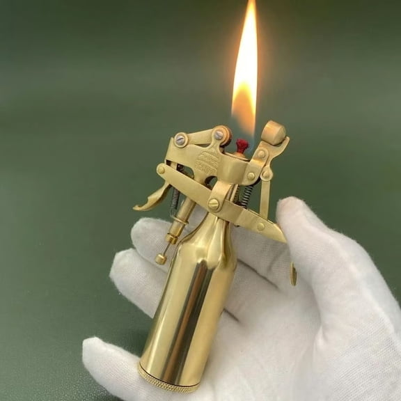 Heavy-Duty Brass Kerosene Lighter Mechanical Windproof, Vintage Collectible Outdoor Camping Fire Starter, Portable Pocket Tool for Hiking Travel Survival Use