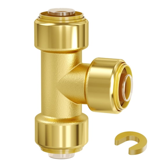 Heavy Duty Brass Tee Fittings, 1/2" Push-Fit Connectors for Plumbing, Air, and Water Pipes in Heating or Shower Systems, 12-Piece Kit