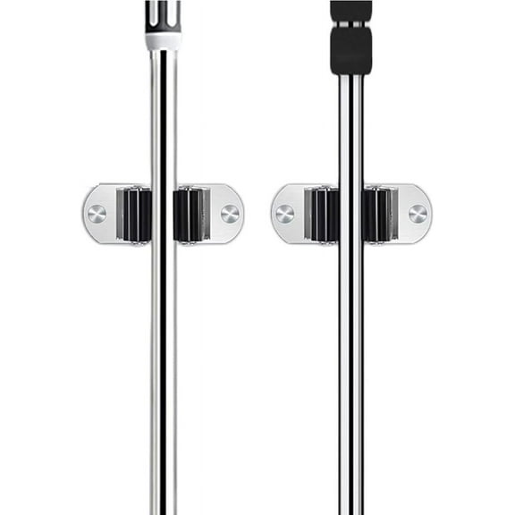 Heavy Duty Broom Holder Wall Mount, Stainless Steel, Non-Slip Storage Rack Hangers (Black)