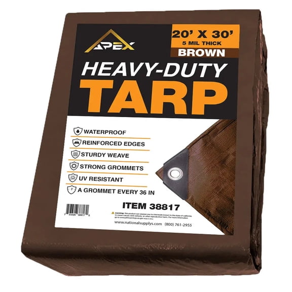 Heavy Duty Brown Tarp - 5 MIL Multipurpose UV Resistant Tarp Size: 20ft x 30ft