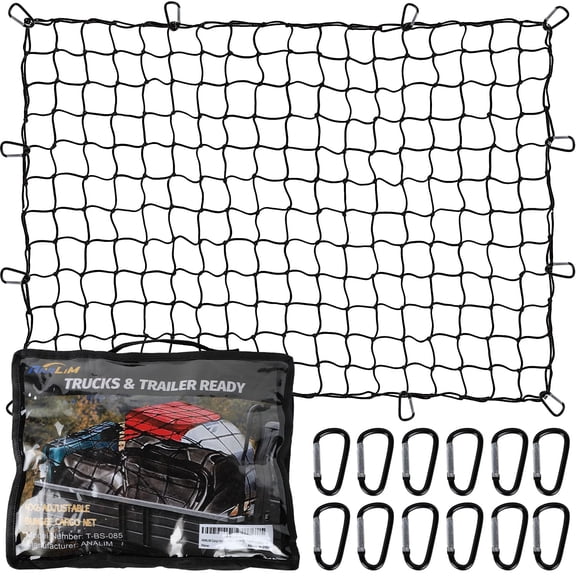 Heavy Duty Bungee Cargo Net 4' x 6' Stretches to 8' x 12' with 12 Metal Carabiners 1 Pack