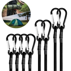 Bungee Cords with Carabiner Hooks - 8 Pack Heavy Duty Elastic Tie Down Straps for Tarps, Luggage, and Tents, Black
