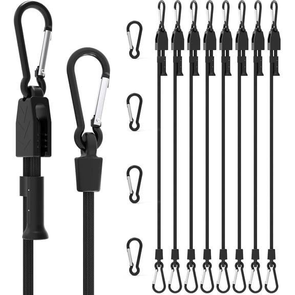 Heavy Duty Bungee Cords with Hooks, 8-Pack 24" Adjustable Shock Straps, UV Resistant Carabiner System for Securing Cargo