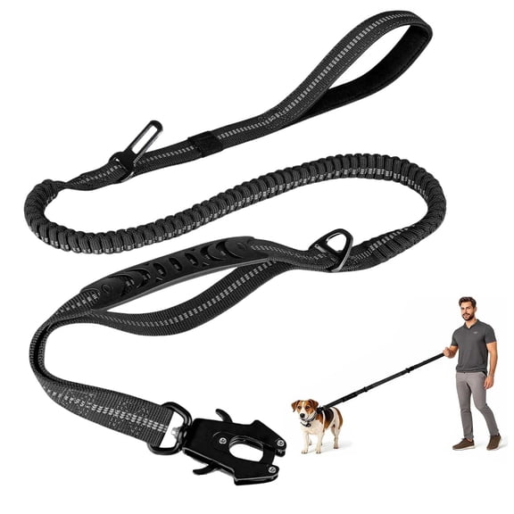 Heavy Duty Bungee Dog Leash for Medium Large Dogs, TSV 4-6ft Shock Absorbing Bungee Lead with 2 Padded Handles, Metal Carabiner Clip, Car Seatbelt