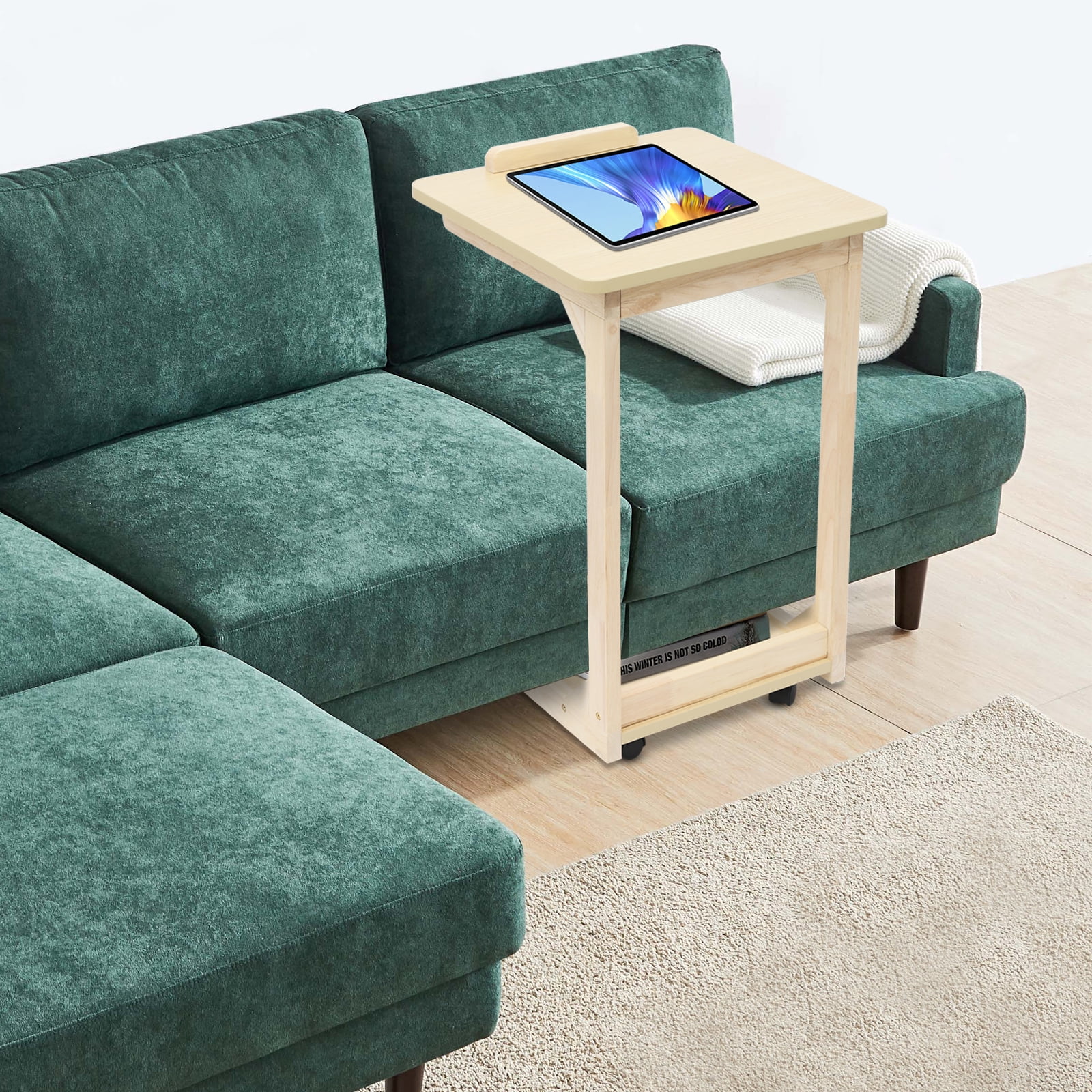 Heavy-Duty C Table with Wheels, 25kg Load Capacity 4-Wheel Bedside Laptop Stand