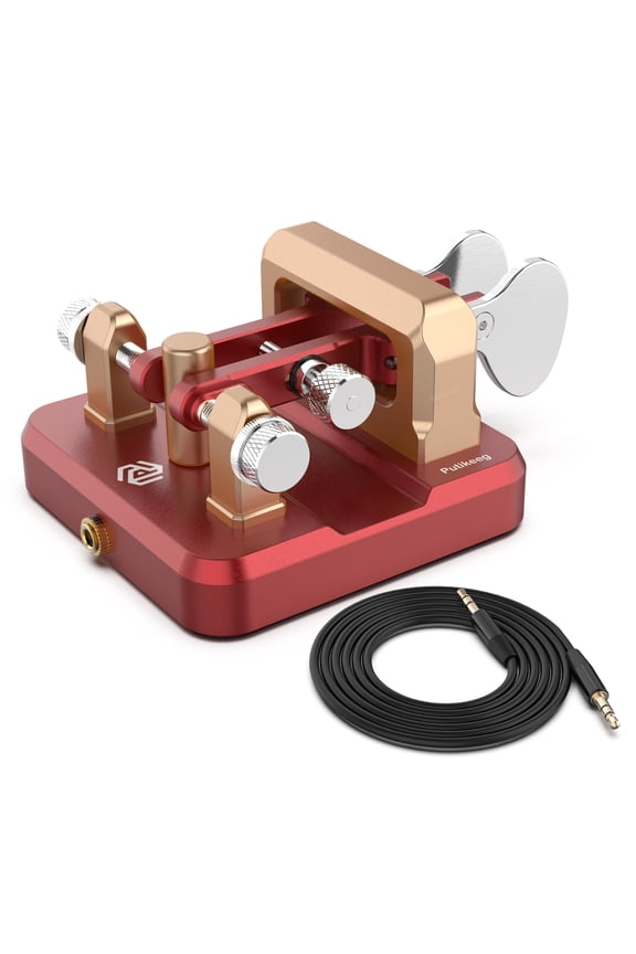 Heavy Duty CW Key Automatic Morse - PUTIKEEG Morse Code Keyer Shortwave Radio Morse Telegraph Key Lambic Double Paddle Morse Code Key Aluminum Alloy CW Morse Code Key Square-Shaped Base - Red Gold