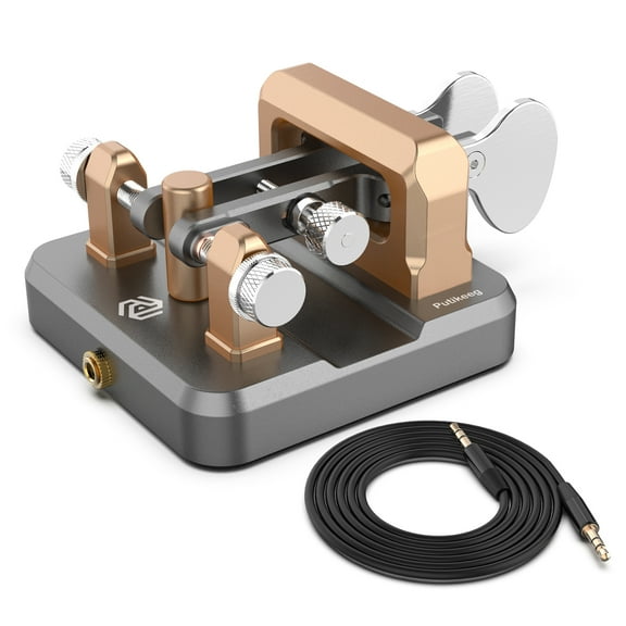 Heavy Duty CW Key Automatic Morse - PUTIKEEG Morse Code Keyer Shortwave Radio Morse Telegraph Key Lambic Double Paddle Morse Code Key Aluminum Alloy CW Morse Code Key Square Shaped Base - Grey Gold