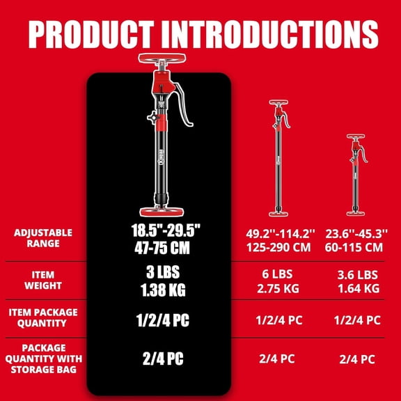 Heavy Duty Cabinet Jacks with Adjustable Support Pole, 2 PCS, 18.5 IN to 29.5 IN