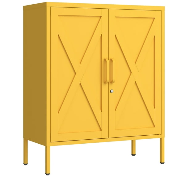 Heavy Duty Cabinet Multi-purpose Metal Storage Cabinet High Quality Full Metal Frame Sturdy and Durable Adjustable Shelf Height Garage, Living Room, Hallway Yellow Size: 33"H X 29.5"W X 13.8"D