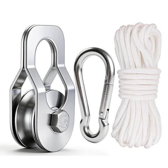 Heavy Duty Cable Snatch Pulley Block with 32FT Rope and Hook,Bearing Inside,for Garage,Attic,Kayak,Deer Hanging,Gym Equipment,800LB Lifting, 1 Pack