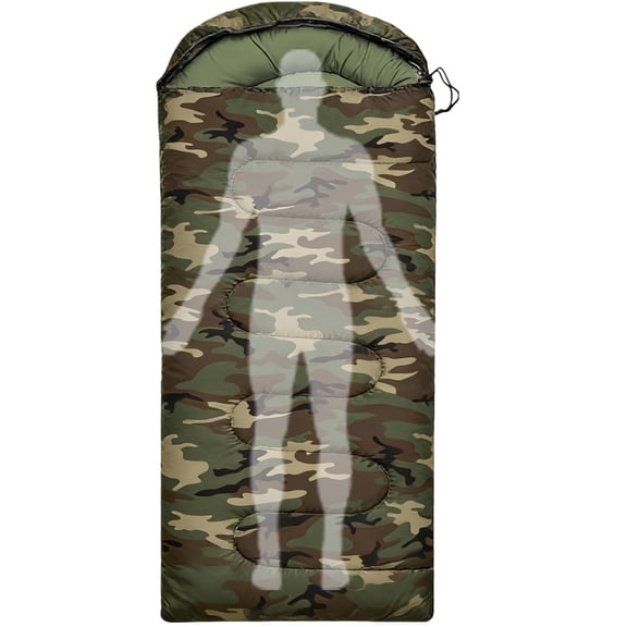 Heavy-Duty Camouflage Sleeping Bag (32.7" x 9.8") - 3-Season Waterproof Sleeping Bag for Camping, Hiking and Backpacking