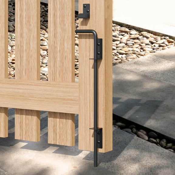 Heavy Duty Cane Bolt Gate Drop Rod, Extra Thick Gate Ground Latch Hardware for Wood PVC Vinyl Metal Fences Gates, Wrought Iron Doors Stopper Gate Latches, Black Finish