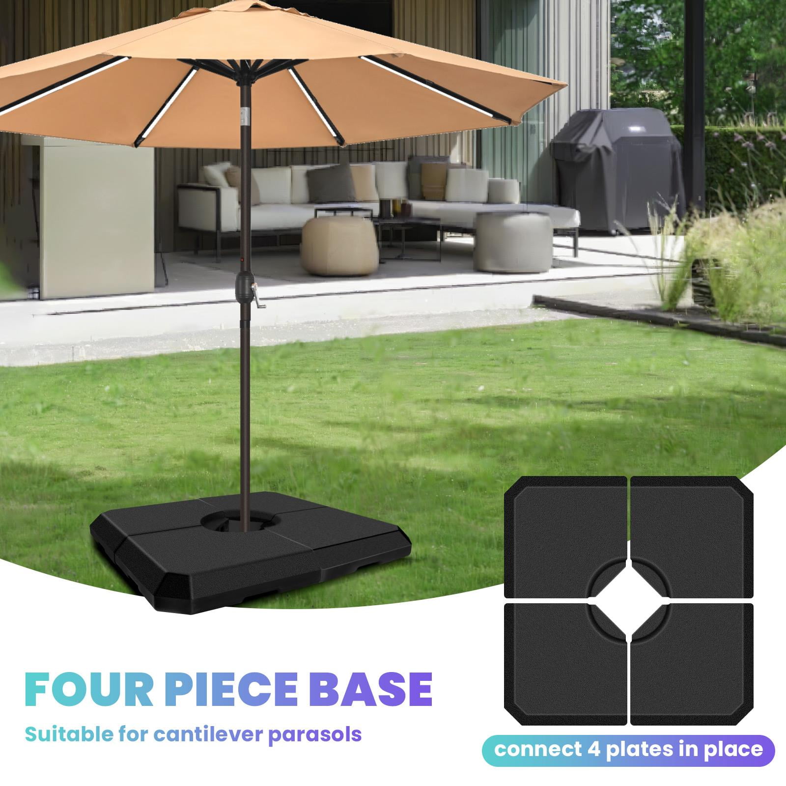 Heavy-Duty Cantilever Offset Umbrella Stand Base, 320LBS Weight Capacity, Easy Fill Spouts, 4-Piece Square Base, Patio Outdoor, Garden Poolside