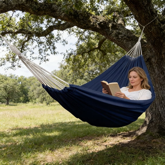 Heavy Duty Canvas Camping Hammocks, 74.8 Inch Portable Double Tree Swings with Anti Tip Design, Nylon Outdoor Loungers for Spring Backyard Patio and Travel Trip