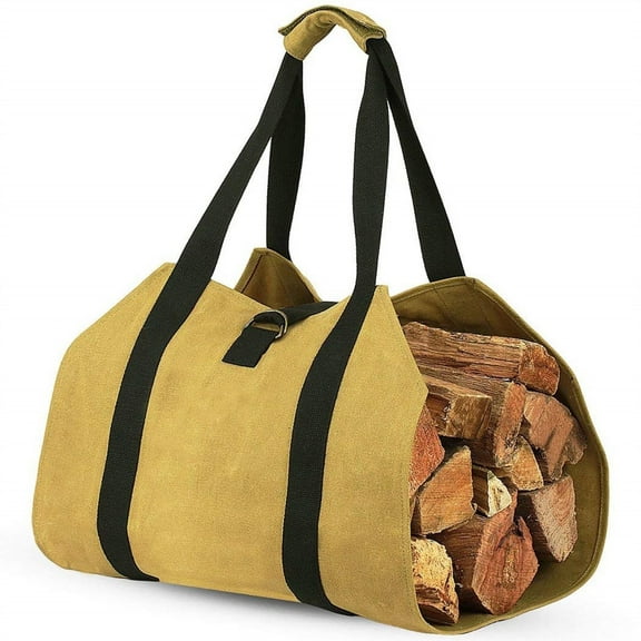 Heavy Duty Canvas Firewood Tote Bag - Log Carrier with Reinforced Handles - Outdoor Wood Stakeholder for Camping, Fireplace & Hearth Accessories TOPLIU