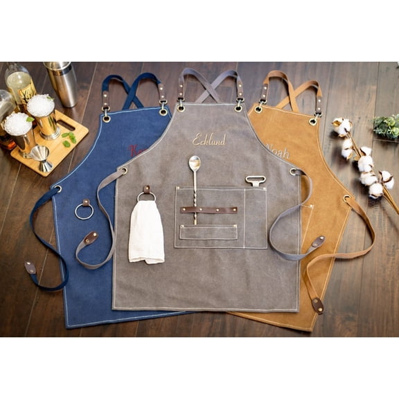 Heavy Duty Canvas Workshop Apron with Pockets, Adjustable Personalized Bib Apron for Kitchen, BBQ, Bartending & Crafts, Custom Embroidered Gift for Men