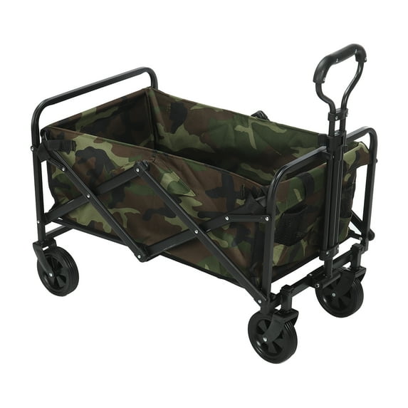 Heavy Duty Capacity Collapsible Folding Outdoor Utility Wagon Patio Garden Cart with 2 Drink Holders and Wheels for Camping and Picnic
