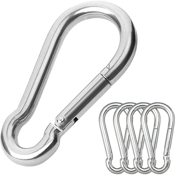 Heavy Duty Carabiner Clip, 304 Stainless Steel Spring Snap Hook, 3.15 Inch D-Ring Design, 4 Pack for Gym, Camping & Outdoor Use