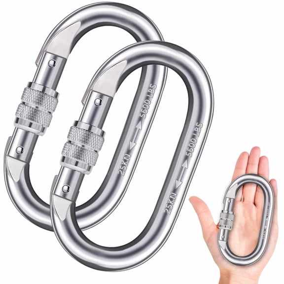 Heavy Duty Carabiner Clip Climbing Carabiner(25kn=5600lbs) from GENSIMEI, Hook with Screwgate Multipurpose for Climbing, Rigging, Ropes, Hammocks (O Shape, 2pack)