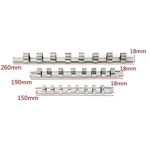 Heavy Duty Carbon Steel 8 Clip Socket Storage Divider Rail Organizer Tray Wall Mounted Tools Drive Holder Rack Shelf Stand for Garage Workshop, 1/4 Inch / 0.64 cm