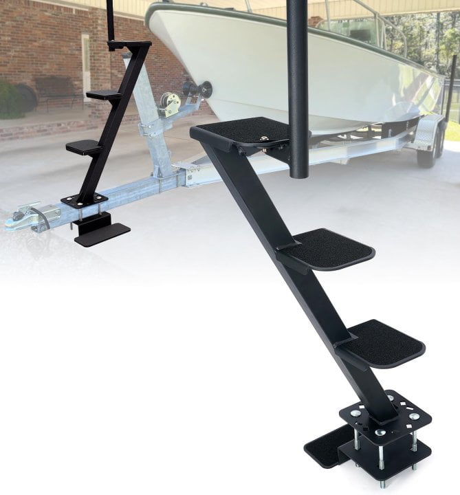Heavy-Duty Carbon Steel Boat Trailer Steps with Safety Handle, Non-Slip ...