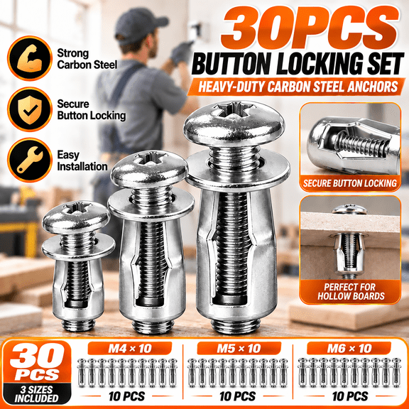 Heavy Duty Carbon Steel Button Rivet Locking Nuts Set M4 M5 M6, Petal Expansion Rivet Nut Kit with 4-Petal Design, Threaded Inserts for Sheet Metal Furniture Repair and DIY Fixing