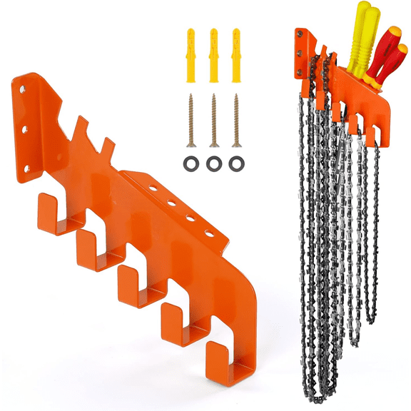 Heavy-Duty Carbon Steel Chainsaw Chain Wall Mount with 5 Hooks
