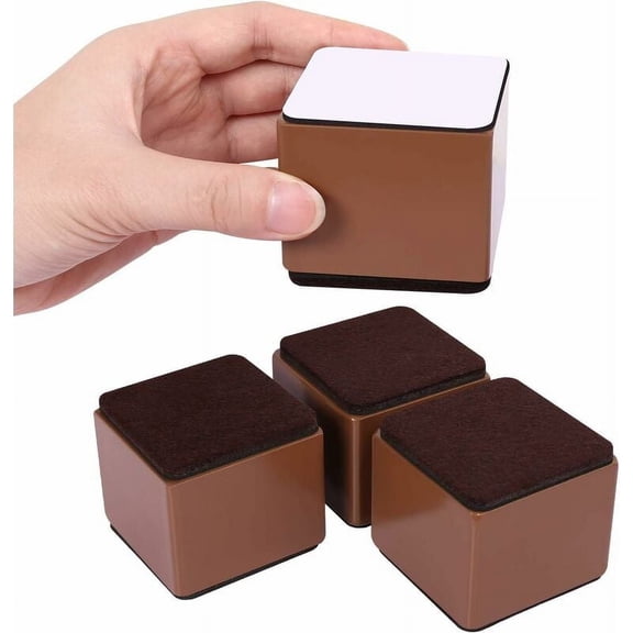 Heavy Duty Carbon Steel Furniture Risers, Ergonomic Height Adjustment for Improved Accessibility and Comfort, Square Brown Furniture Leg Raiser, Non-Damaging Installation
