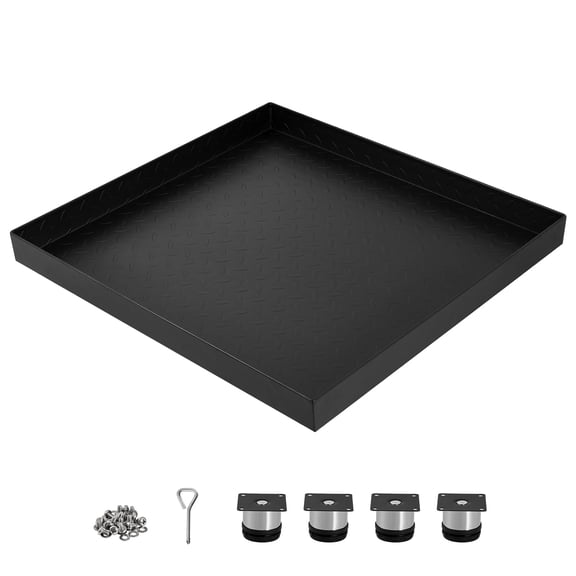 Heavy-Duty Carbon Steel Washing Machine Drain Pan, Anti-Vibration & Non-Slip Feet, Leak & Overflow Protection with Drain Hole