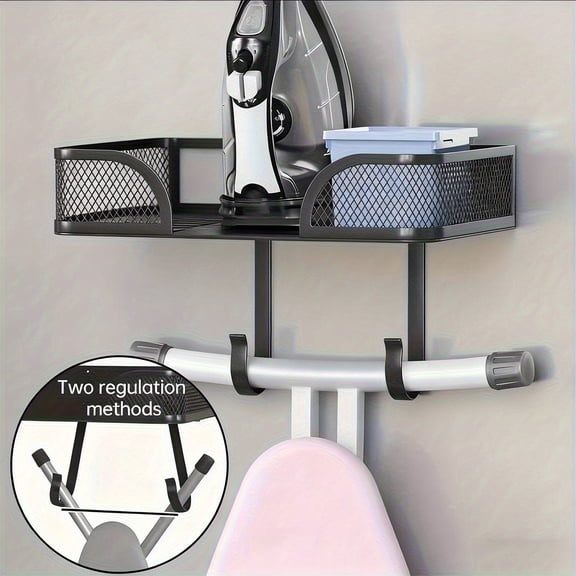 Heavy-Duty Carbon Wall-Mounted Iron Storage Rack  Heat-Resistant Anti-Scald Ironing Board Shelf, Space-Saving Vertical/Horizontal Door or Wall Mount for Iron and Steamer, for Home
