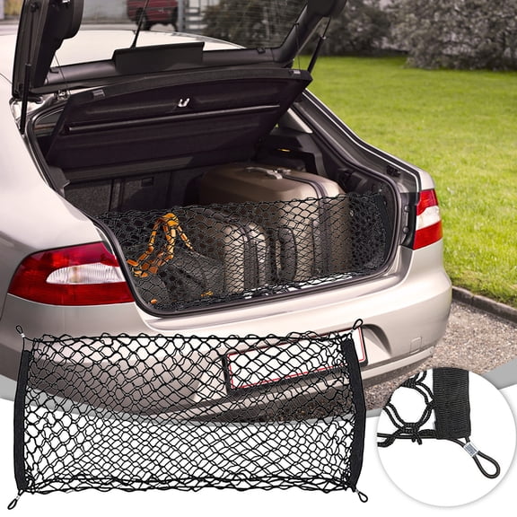 Heavy Duty Cargo Net for Car Interior Accessories Stretchable Adjustable Elastic Trunk Storage Net with Hooks for SUVs Cars and Trucks, 90x30 cm, Black